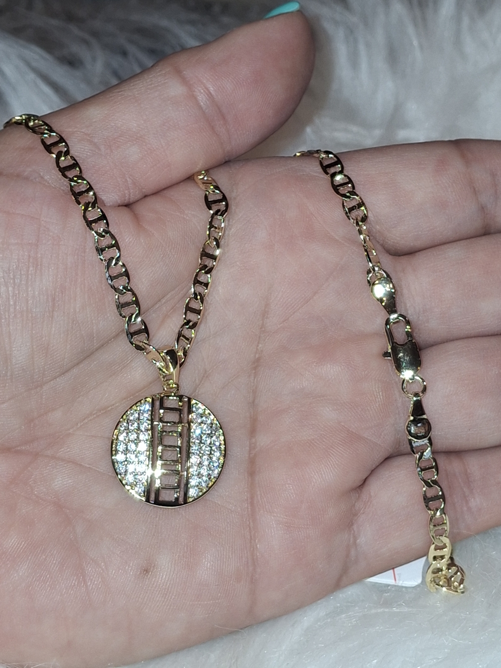 Gold-Tone Round Crystal Accent Pendant Necklace - Gold